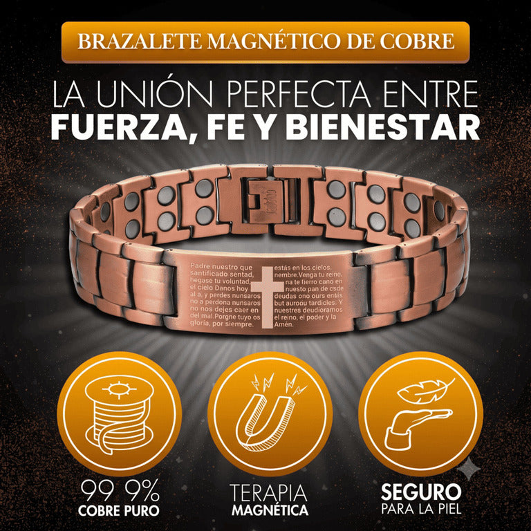 Pulsera con el "Padre Nuestro" grabado en cobre magnético