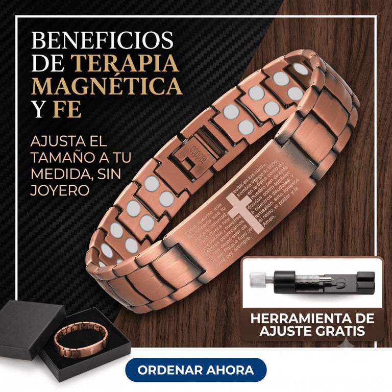 Pulsera con el "Padre Nuestro" grabado en cobre magnético