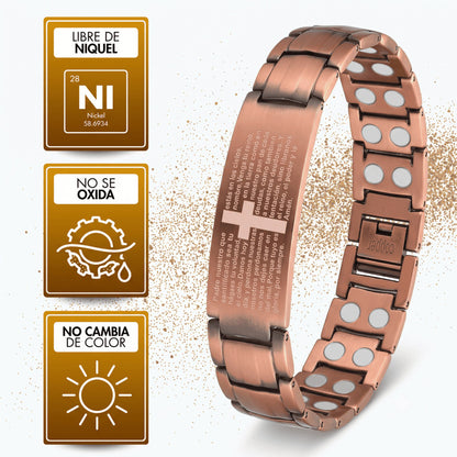 Pulsera con el "Padre Nuestro" grabado en cobre magnético